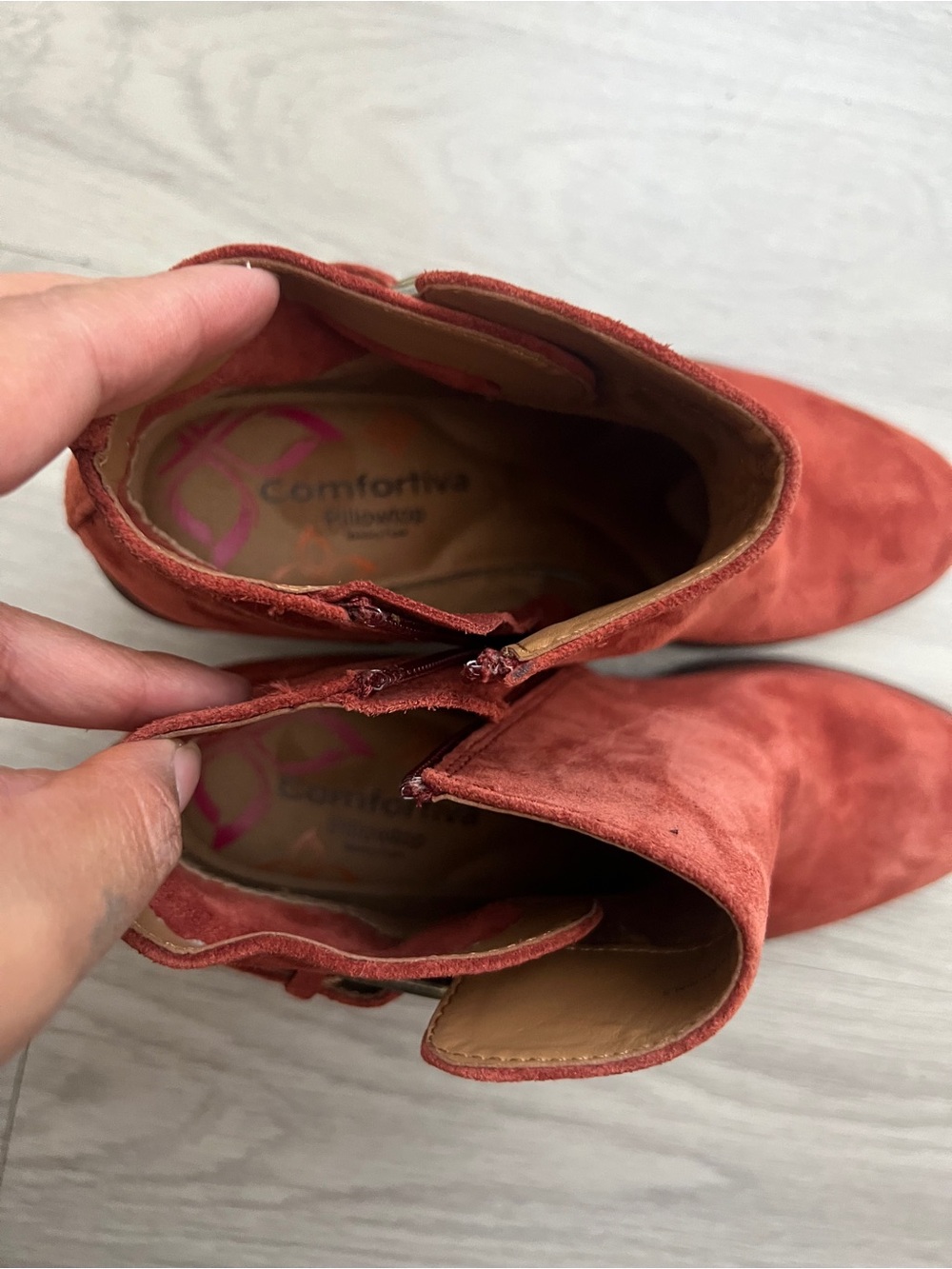 Comfortiva Rust Red Leather Suede Ankle Boots Buckle Booties Size 8M - Picture 7 of 11